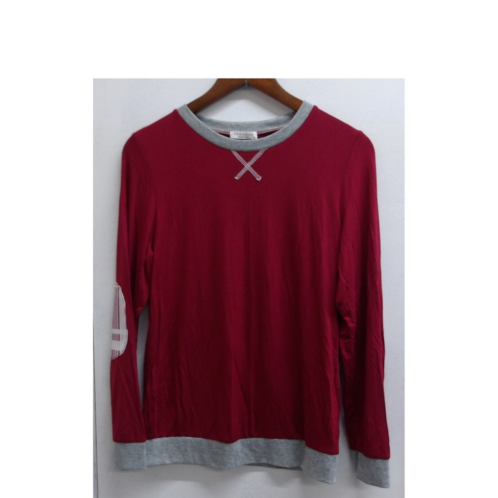 Ekouaer Women's Size S Red Gray Blue Crew Neck T Shirt Top / #1146